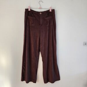Autres Filles Wide Leg Pants Women's Medium Brown Faux Suede Boho Casual Baggy